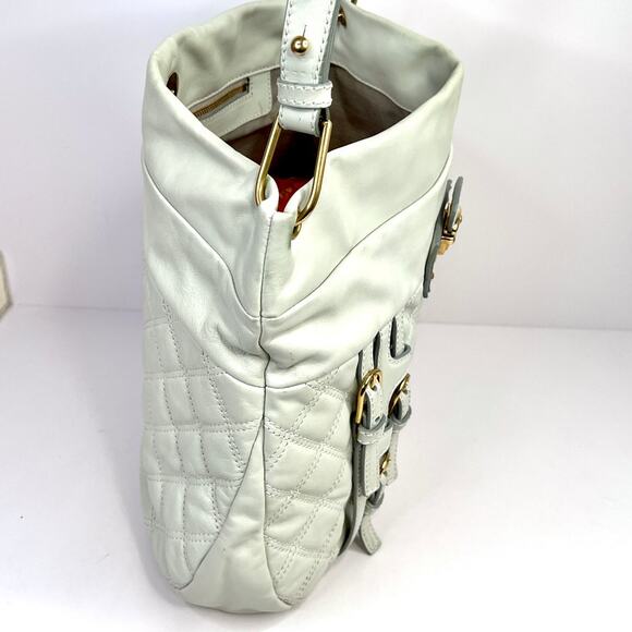Marc Jacobs Vintage Leather Quilted Shoulder Bag Gold Buckles White 12x14x3 - Picture 12 of 16